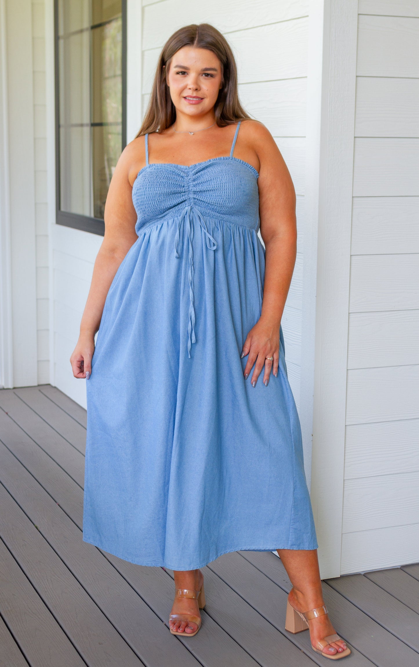 Carolina Smocked Tie Front Maxi Dress