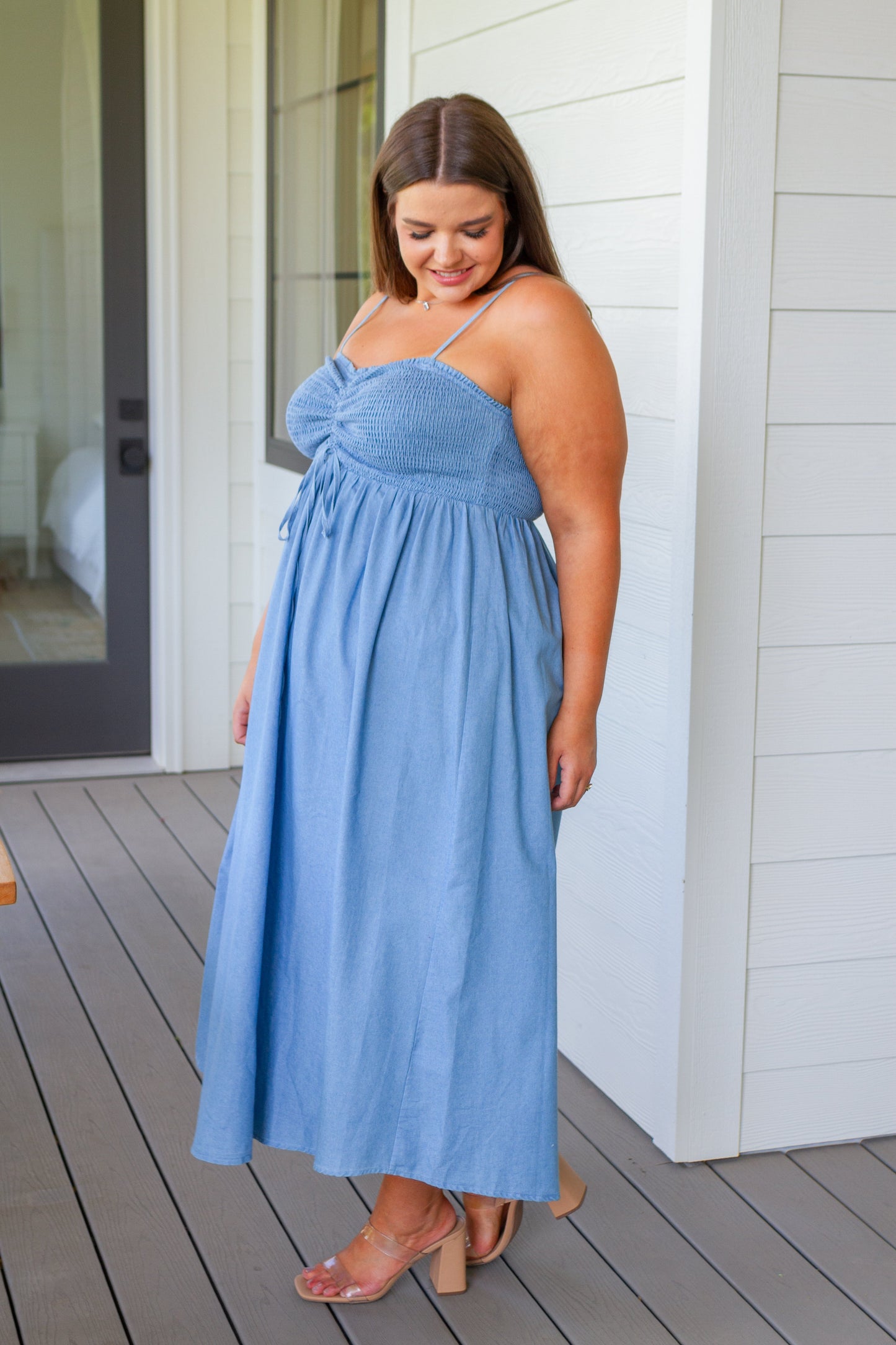 Carolina Smocked Tie Front Maxi Dress