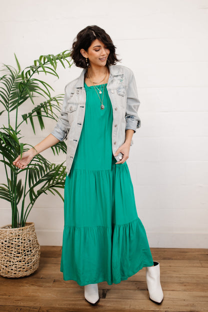 Carmen Tie Shoulder Tiered Maxi Dress