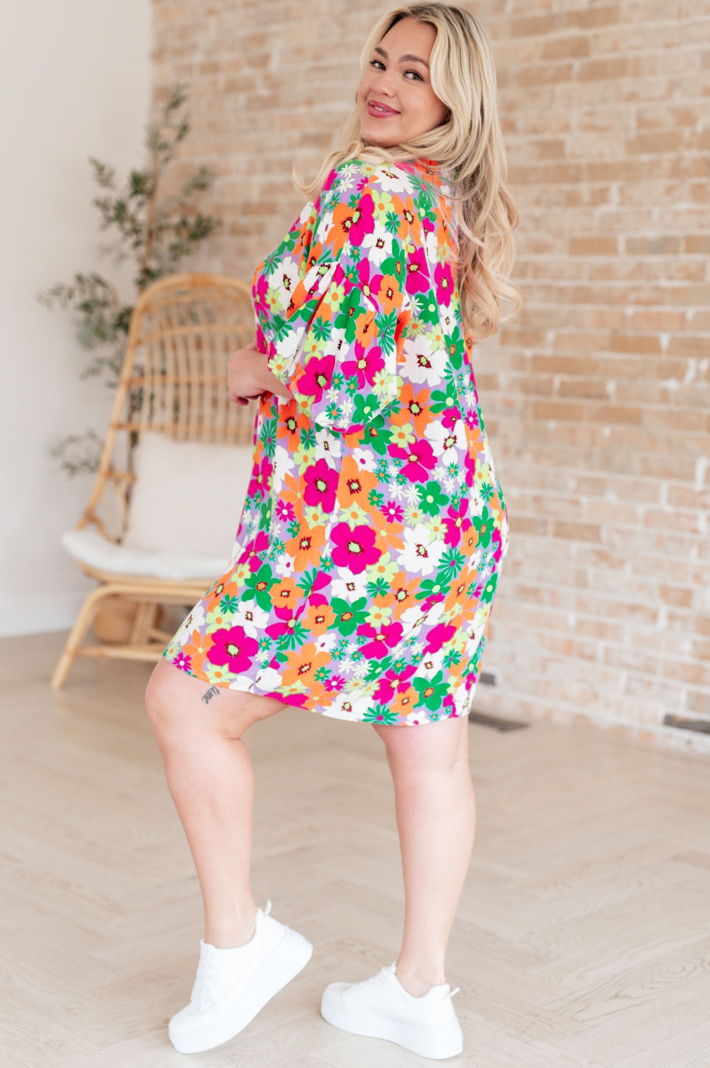 Markley Floral Bubble Sleeve Dress