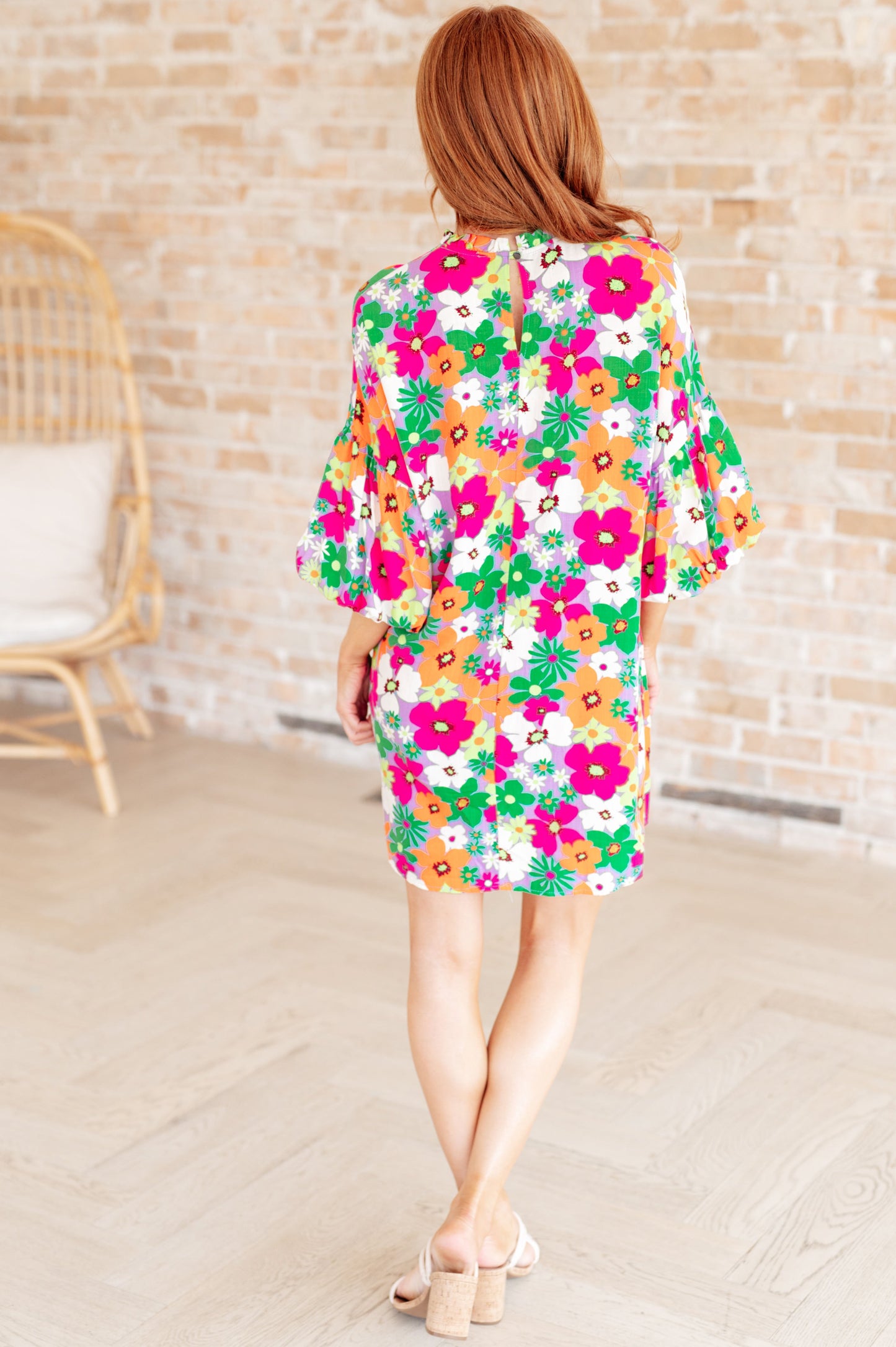 Markley Floral Bubble Sleeve Dress