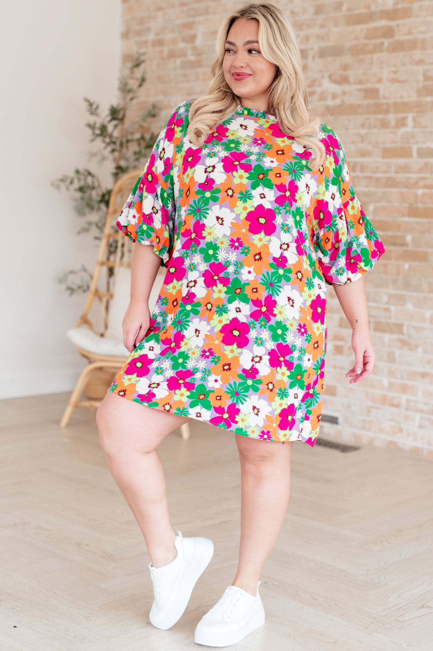 Markley Floral Bubble Sleeve Dress