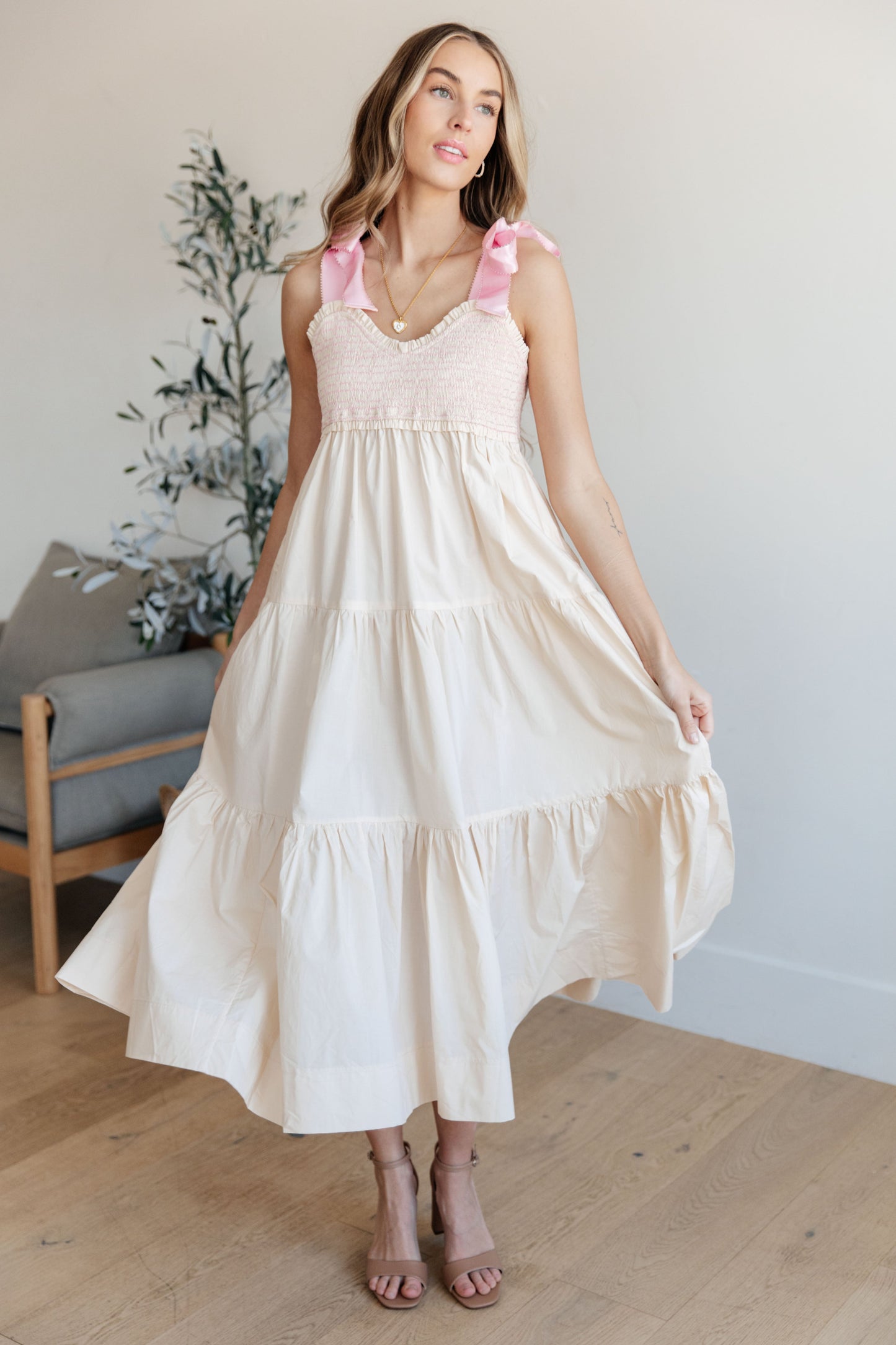 Everlee Bow Tie Tiered Maxi Dress