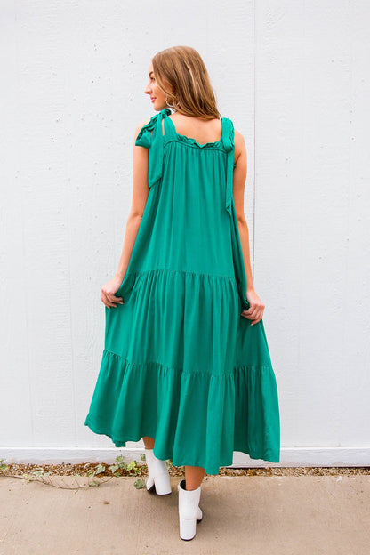 Carmen Tie Shoulder Tiered Maxi Dress