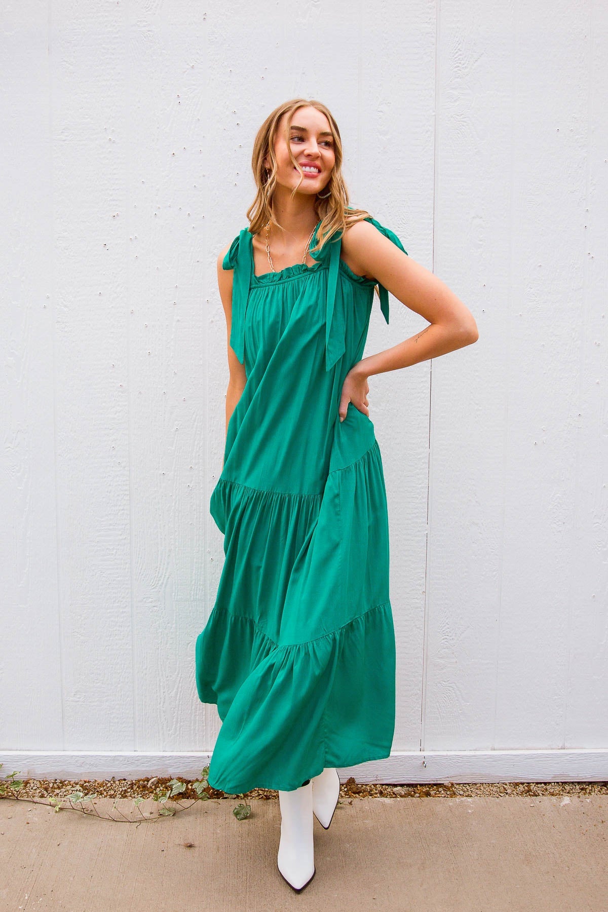 Carmen Tie Shoulder Tiered Maxi Dress