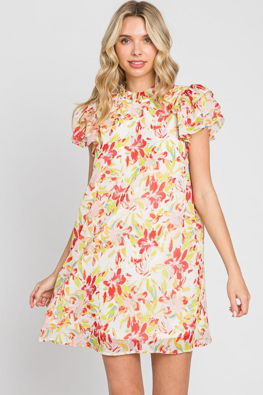 April Floral Ruffle Sleeve Mini Dress