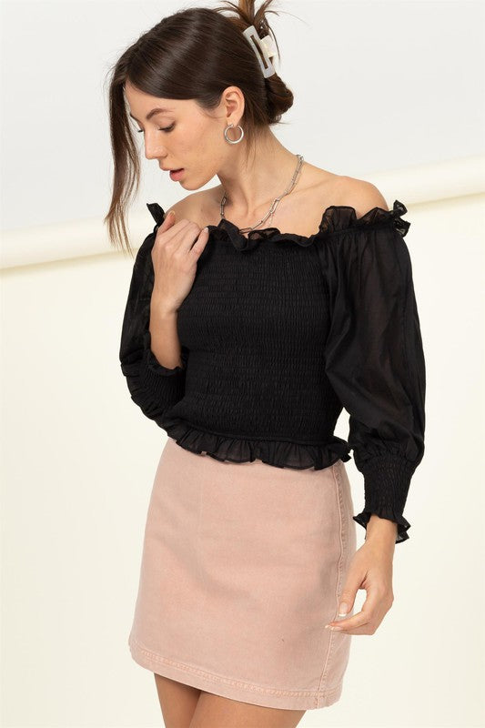 Evelyn Ruffle Puff Sleeve Off Shoulder Top