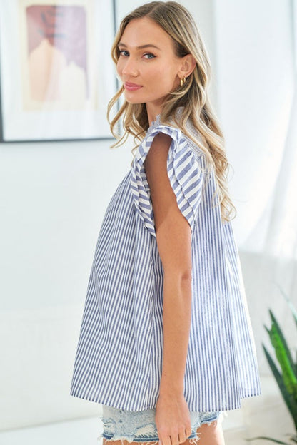 Teagan Striped Flutter Sleeve Blouse