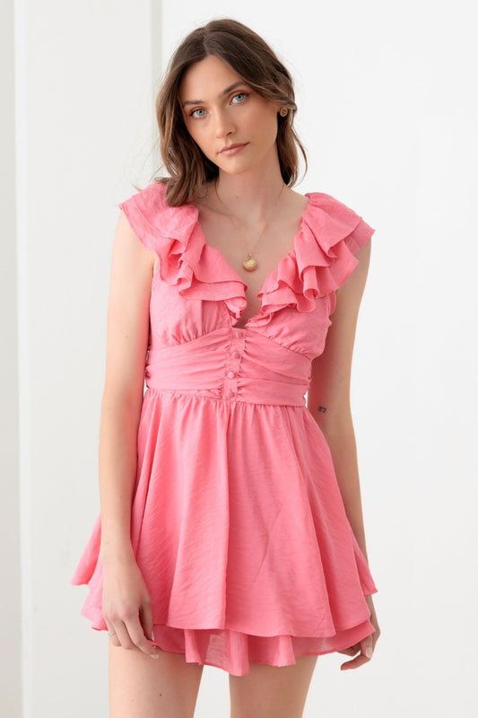 Aimee Pink Tie Back Ruffled Romper