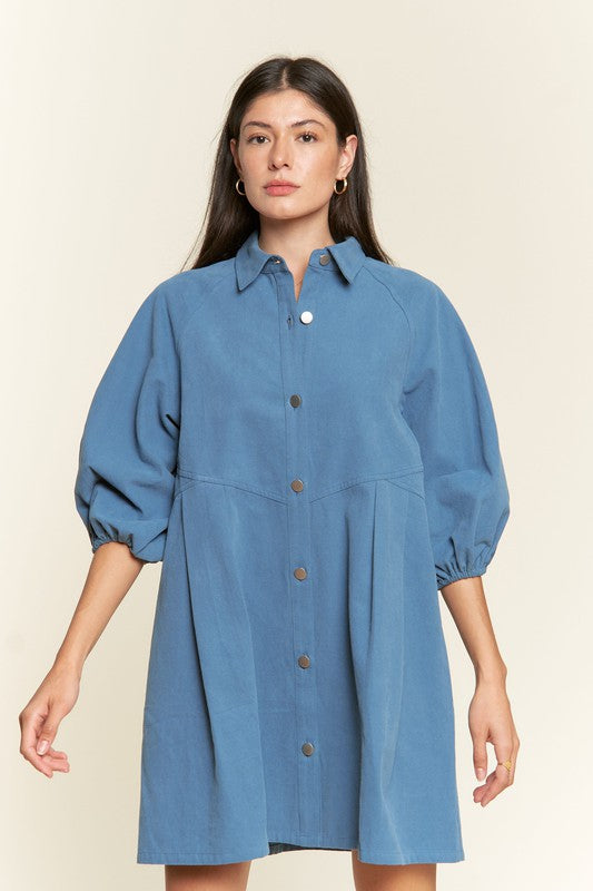 Mila Button Down Puff Sleeve Mini Dress