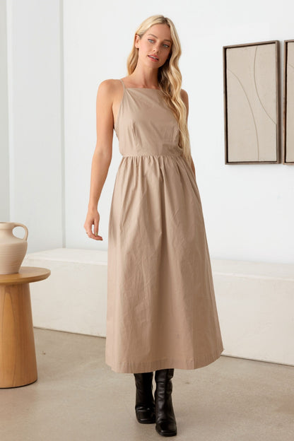 Violet Tie Back Poplin Maxi Dress