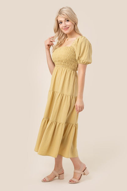 Eliza Tiered Puff Sleeve Midi Dress