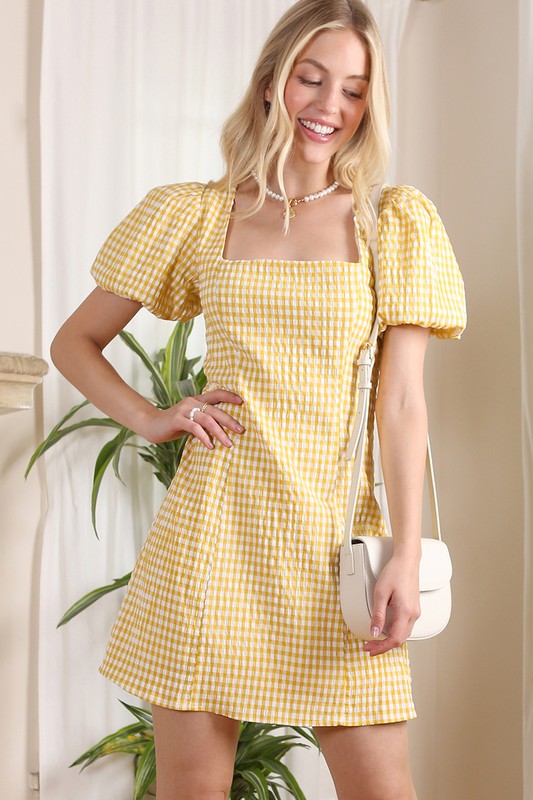 Sheila Gingham Puff Sleeve Mini Dress