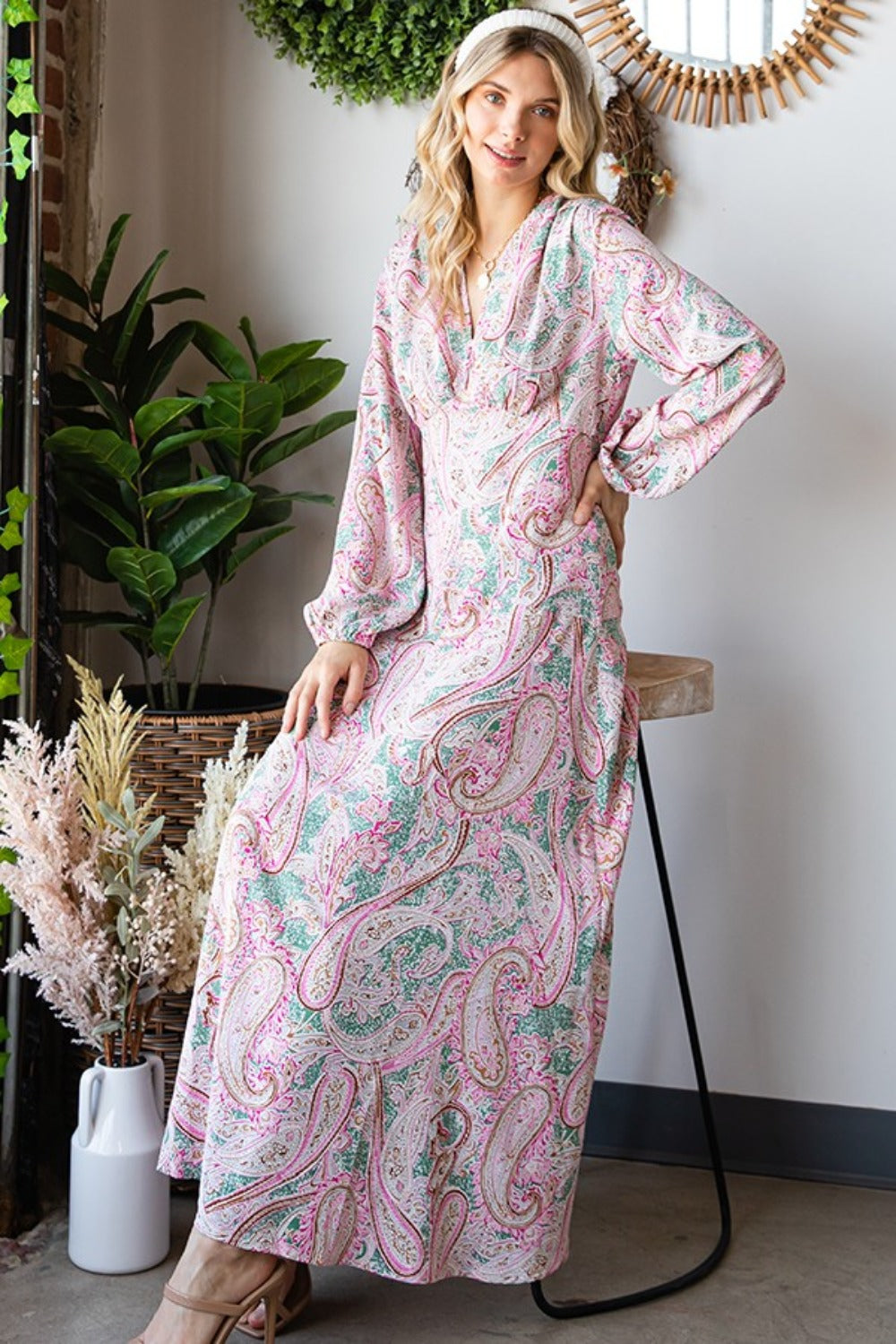 Maggie Tie-Back Long Sleeve Maxi Dress