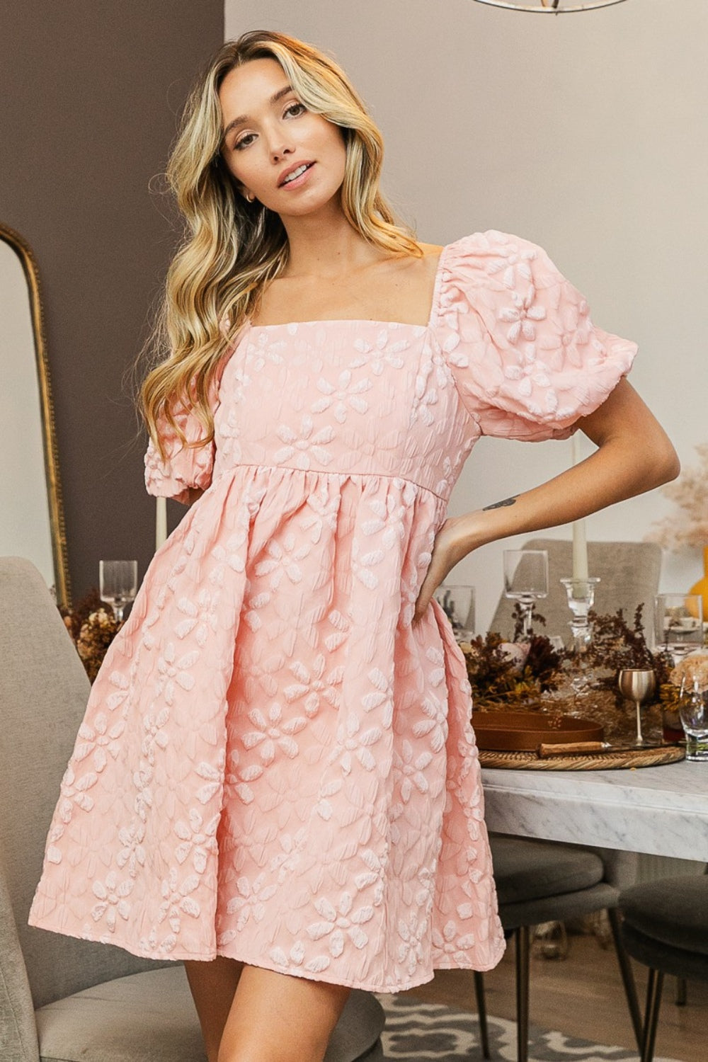 Kylie Flower Puff Sleeve Dress