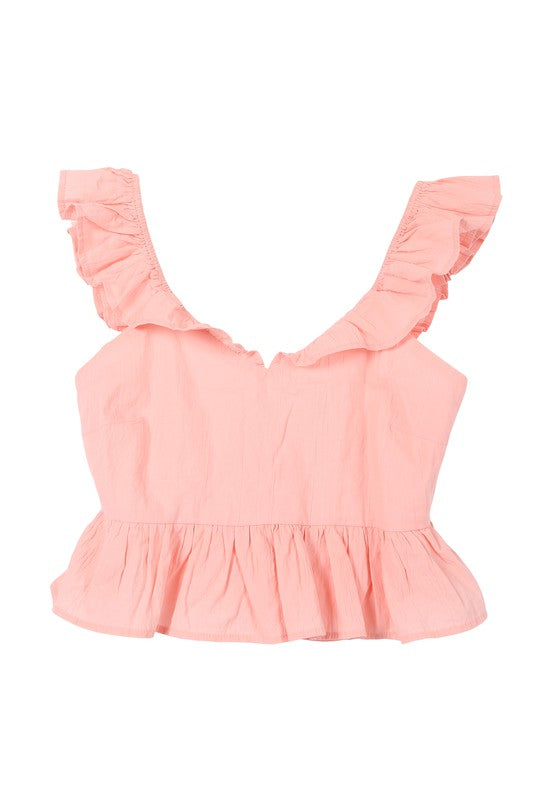 Holland Ruffle Eyelet Top - Peach