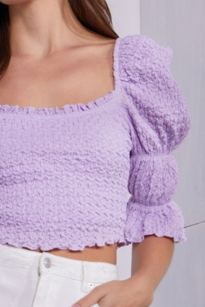 Kiera Crinkle Puff Sleeve Crop Top