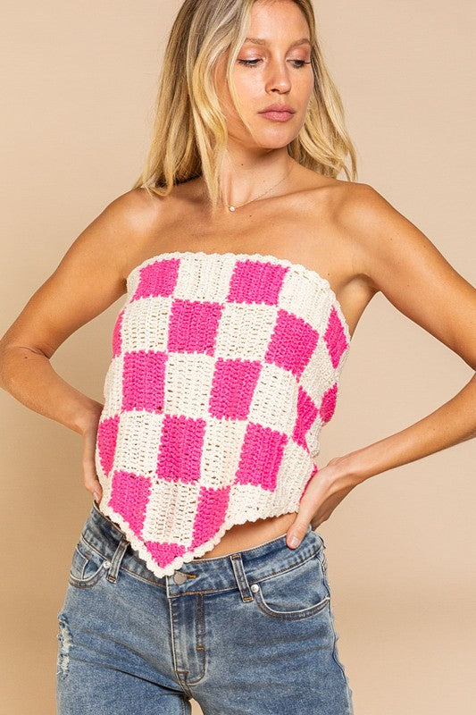 Jordan Checkered Crochet Tie back Tube Top