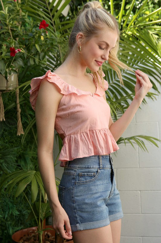 Holland Ruffle Eyelet Top - Peach