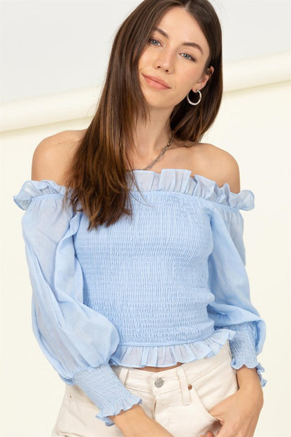 Evelyn Ruffle Puff Sleeve Off Shoulder Top