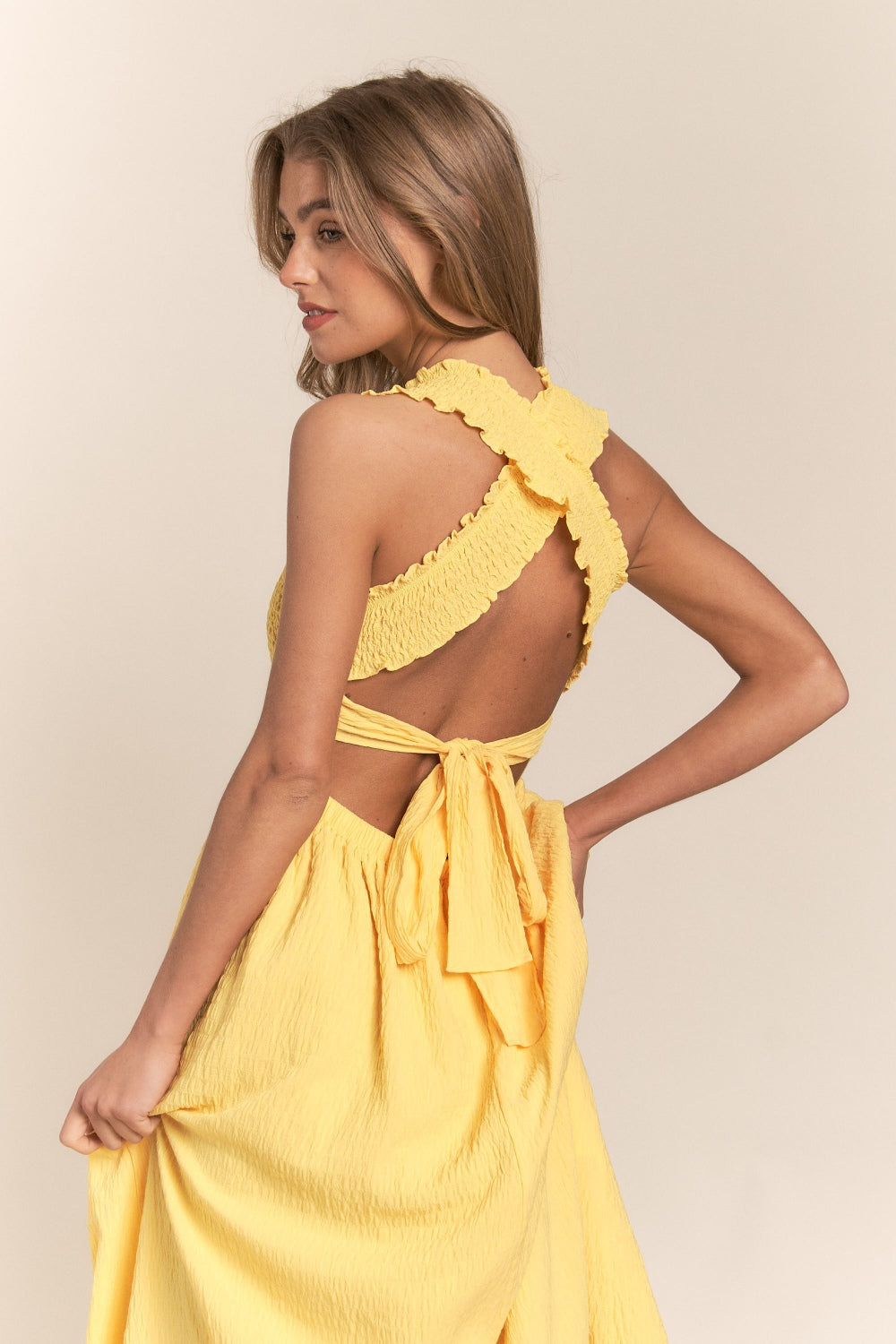 Jenna Crisscross Back Tie Maxi Dress - Yellow