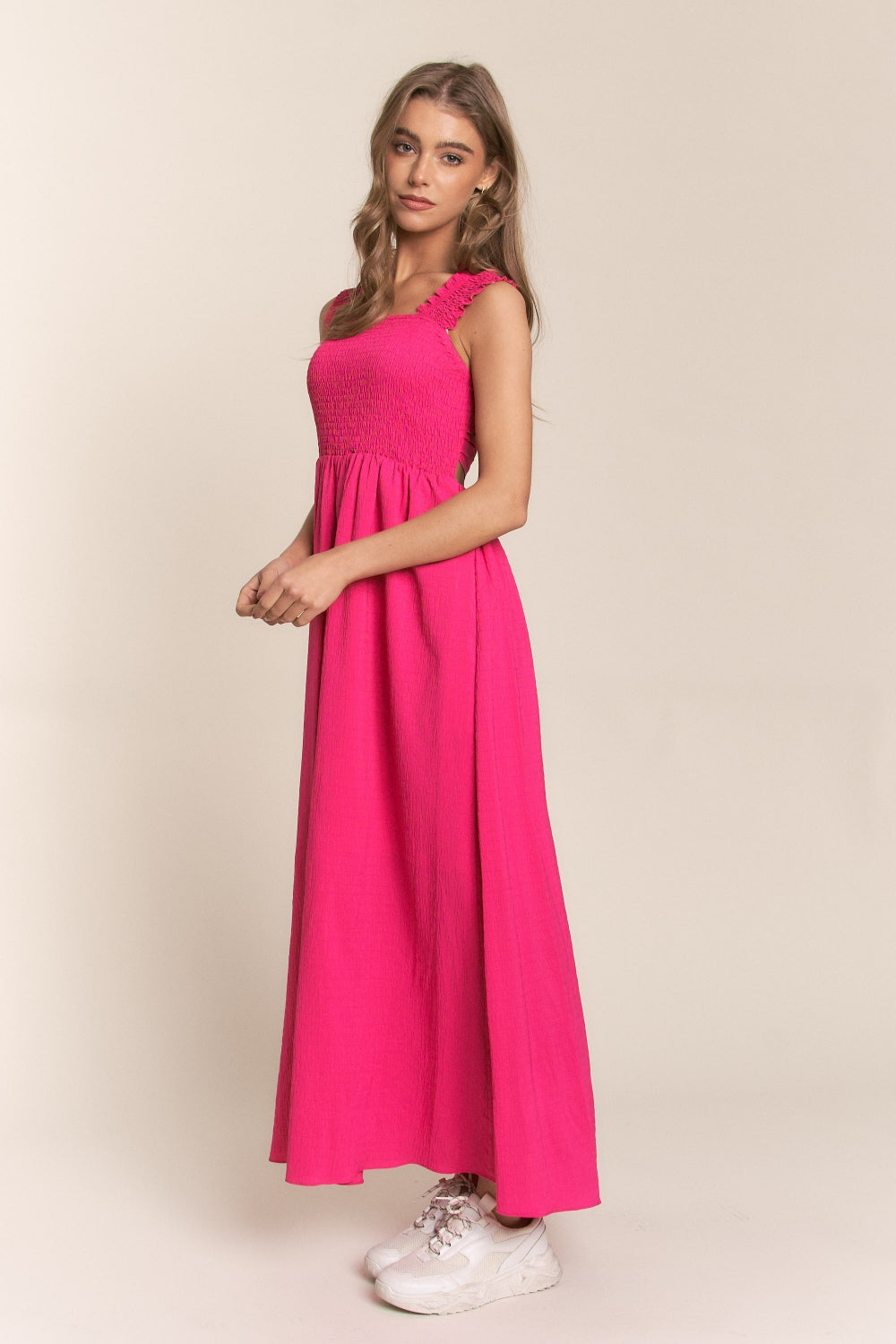 Jenna Crisscross Back Tie Maxi Dress - Pink