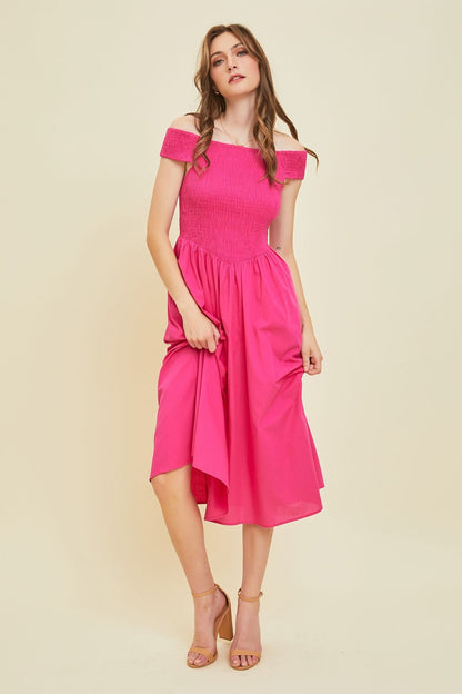 Lolita Off Shoulder Smocked Midi Dress