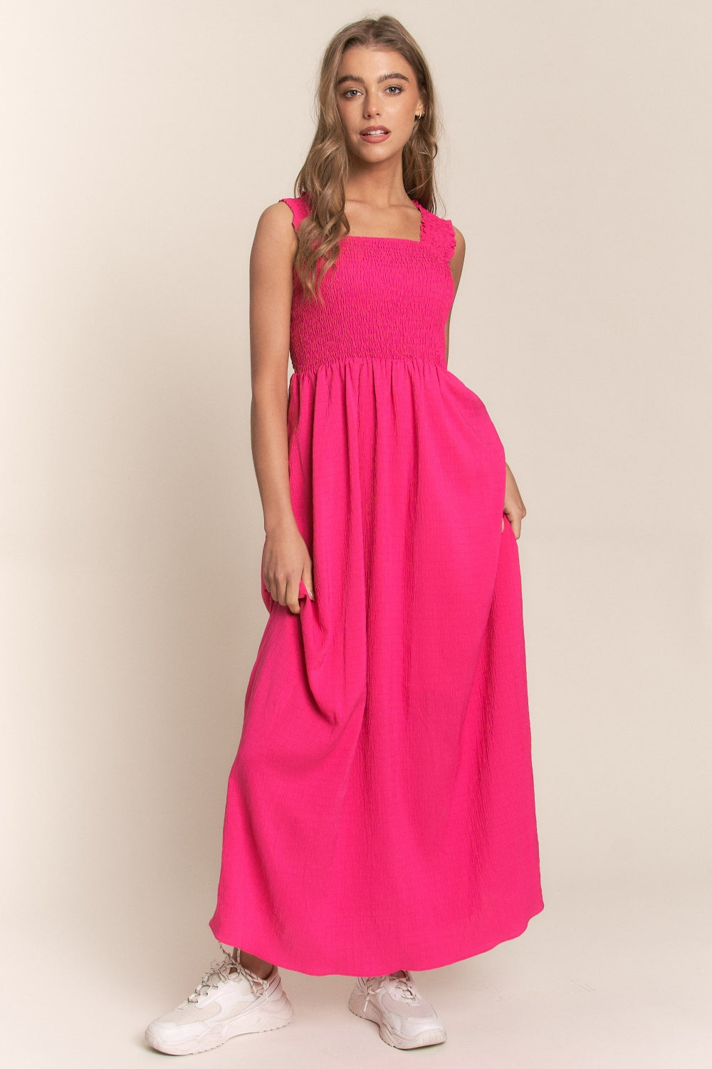 Jenna Crisscross Back Tie Maxi Dress - Pink