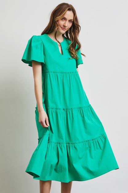 Cassie Ruffled Sleeve Tiered Midi Dress