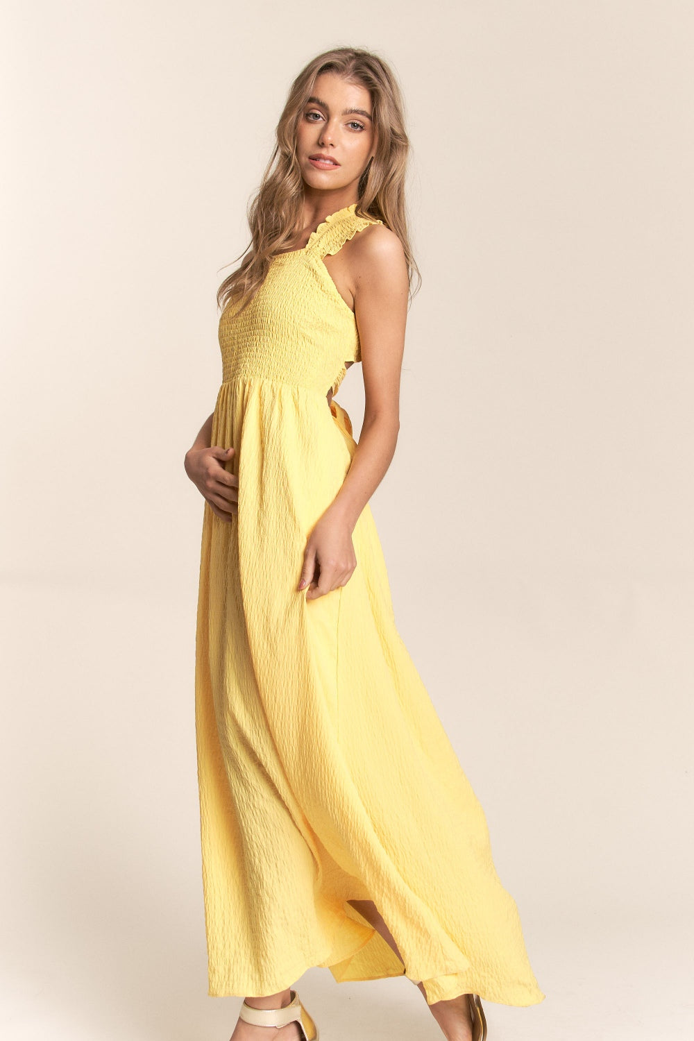 Jenna Crisscross Back Tie Maxi Dress - Yellow