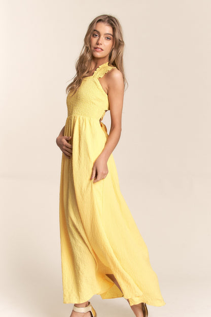 Jenna Crisscross Back Tie Maxi Dress - Yellow