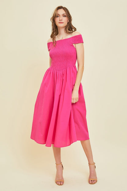 Lolita Off Shoulder Smocked Midi Dress