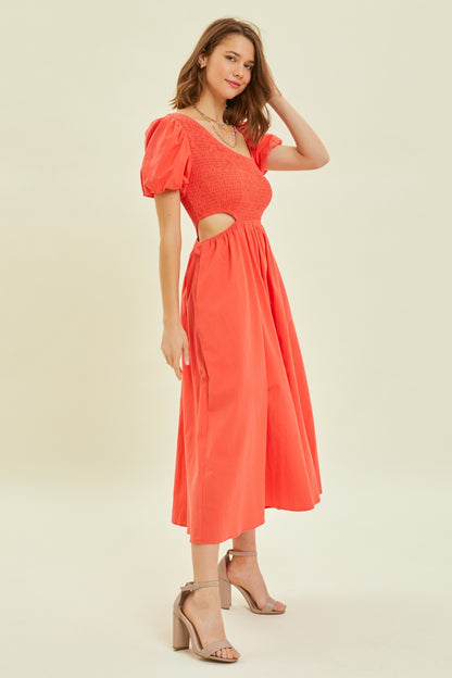 Vivi Puff Sleeve Cutout Midi Dress