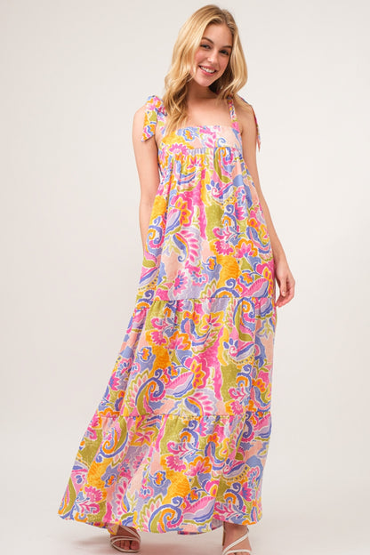 Gigi Printed Tie Shoulder Maxi Dress