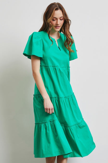 Cassie Ruffled Sleeve Tiered Midi Dress