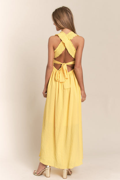 Jenna Crisscross Back Tie Maxi Dress - Yellow