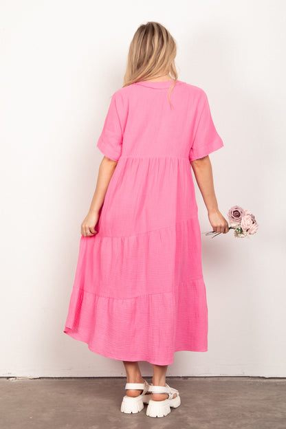 Polly Crinkle Short Sleeve Midi Dress