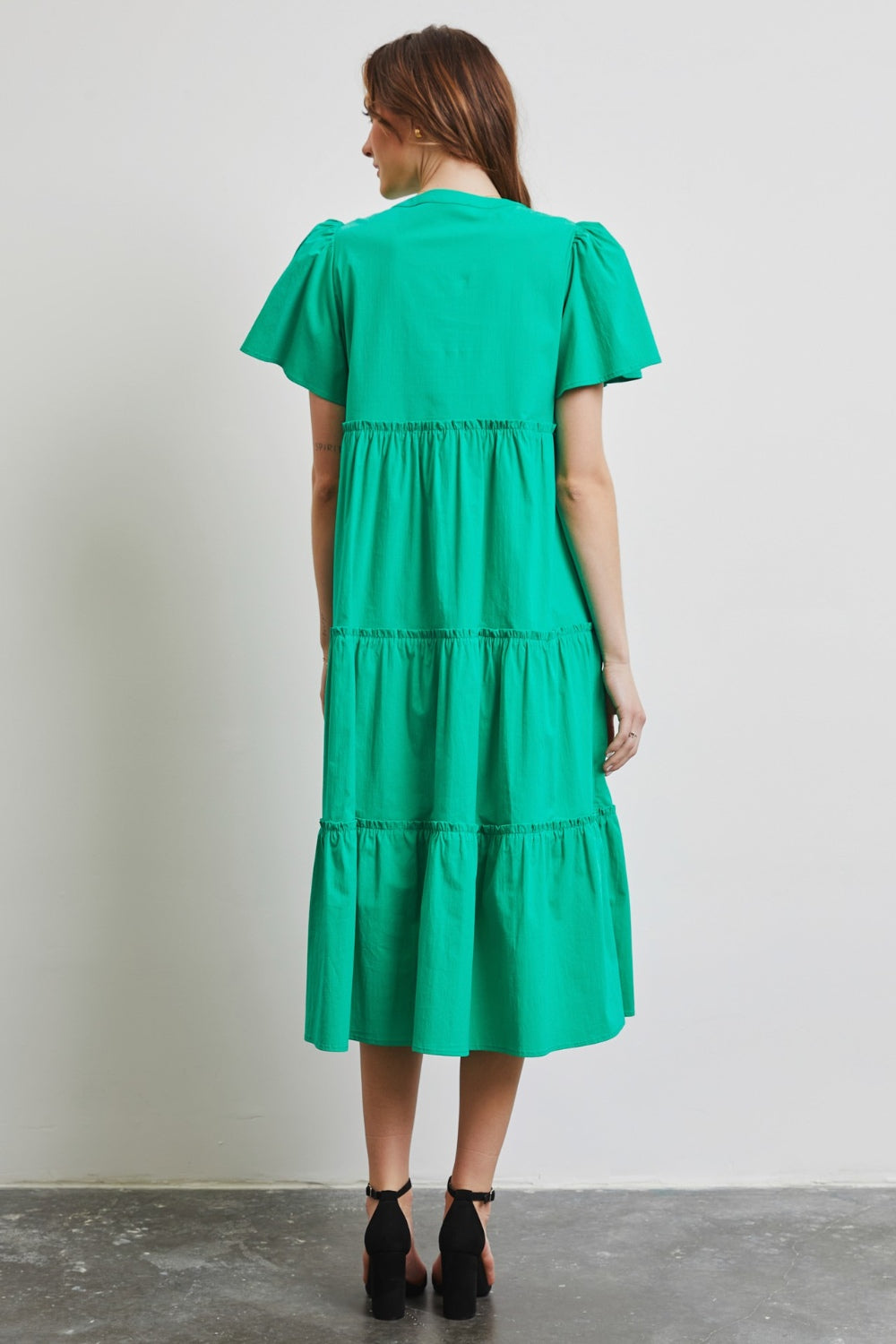 Cassie Ruffled Sleeve Tiered Midi Dress