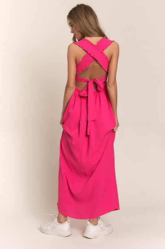 Jenna Crisscross Back Tie Maxi Dress - Pink