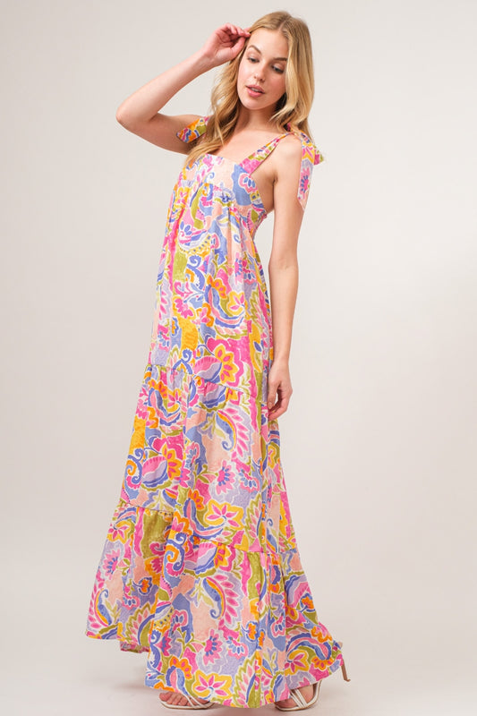 Gigi Printed Tie Shoulder Maxi Dress