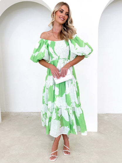 Jocelyn Tropical Puff Sleeve Midi Dress - 4 Colors