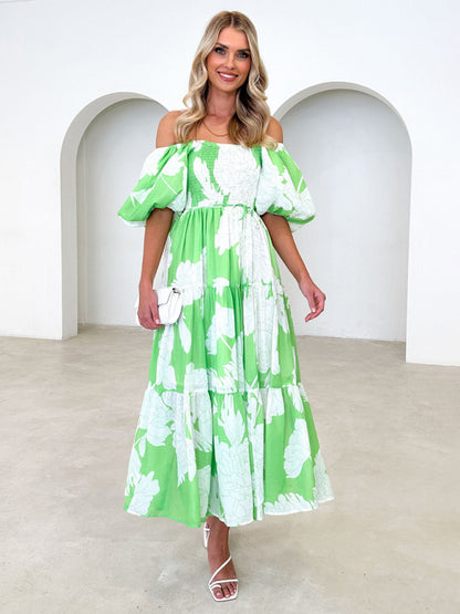 Jocelyn Tropical Puff Sleeve Midi Dress - 4 Colors