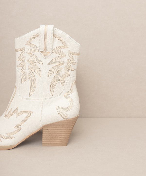 Malia Embroidered Cowboy Boots - White & Tan - J. Madison & Co.