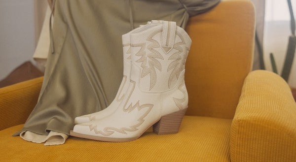 Malia Embroidered Cowboy Boots - White & Tan - J. Madison & Co.