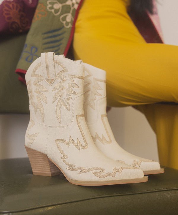 Malia Embroidered Cowboy Boots - White & Tan - J. Madison & Co.