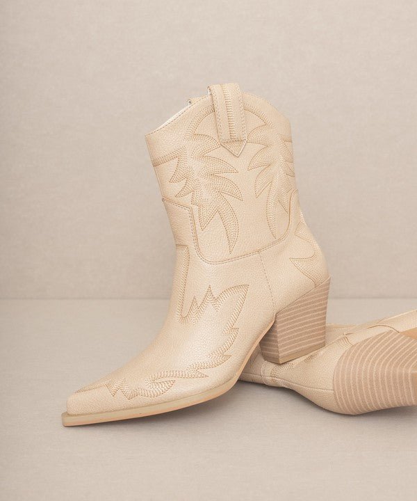 Malia Embroidered Cowboy Boots - White & Tan - J. Madison & Co.