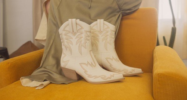 Malia Embroidered Cowboy Boots - White & Tan - J. Madison & Co.