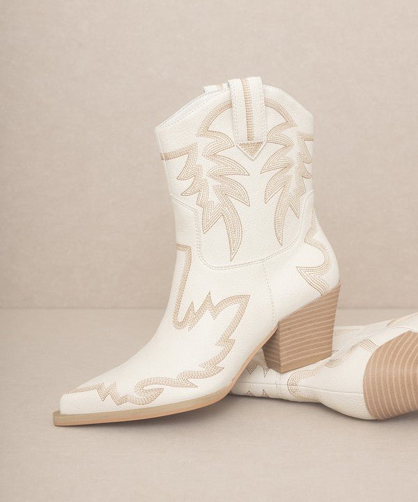 Malia Embroidered Cowboy Boots - White & Tan - J. Madison & Co.