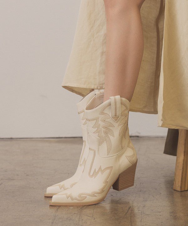 Malia Embroidered Cowboy Boots - White & Tan - J. Madison & Co.