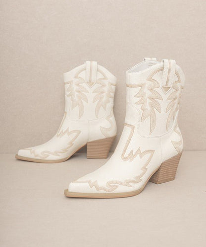 Malia Embroidered Cowboy Boots - White & Tan - J. Madison & Co.